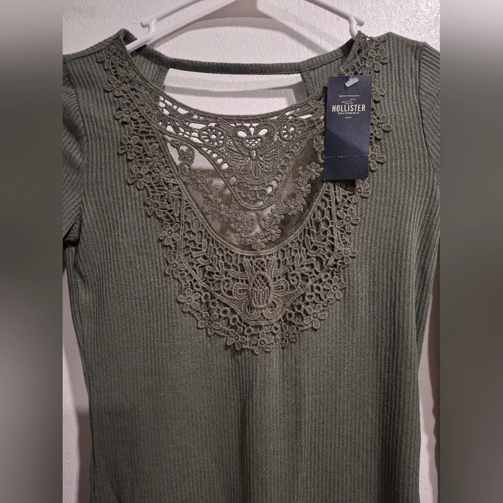 Hollister Olive Long Sleeve Top with Lace